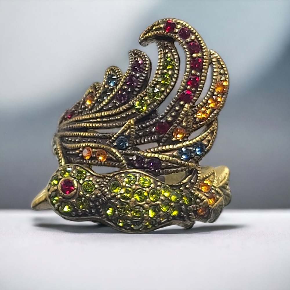 Heidi Daus Vintage Bird of Paradise Ring Bronze Multicolor Bird Size 11.5